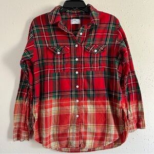 Panache Red Green Plaid Button Down Flannel Shirt Casual Medium
